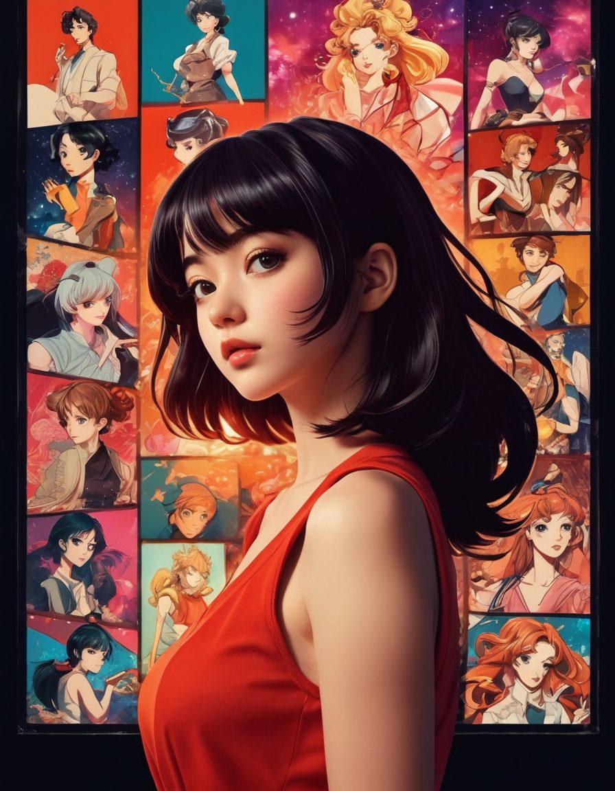 A visually striking collage featuring iconic anime characters, showcasing the evolution of adult themes in animations. The background transitions from vintage styles to modern aesthetics, symbolizing the progression of mature content in anime. Incorporate subtle elements like film reels and neon lights to emphasize the cinematic aspect. Emphasize a blend of sensuality and artistry, catching the viewer’s eye. colorful and dynamic. vibrant colors. 3D art.